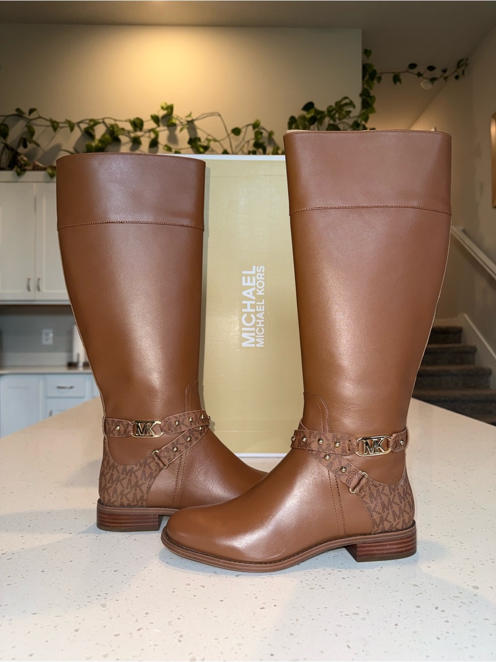 Michael Kors Tan Brown Leather Tall Riding Boots
